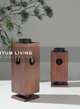 新中式餐桌客厅装饰摆件桌面摆设氛围F感烛光木质烛台文艺软装饰