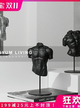现代轻奢抽象半身l人物雕塑摆件售楼处样板房间玄关陈设软装摆设