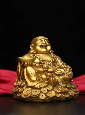 铜弥勒佛摆件纯铜弥勒笑佛汽车载中控台大肚佛家S居店铺装饰工艺