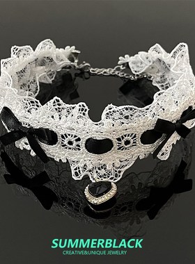 黑姑姑首饰蝴蝶结蕾丝爱心项链女项y圈choker颈带脖子配饰颈链202