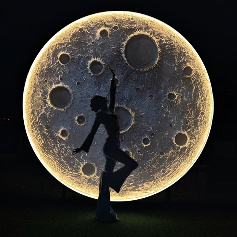 3D立体a浮雕月球灯壁灯酒吧露营背景墙壁挂圆形月亮装饰大号壁画图片