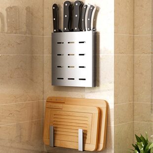 壁挂式 刀具收纳架 430刀座砧板免打孔不锈钢刀架厨房用品菜刀菜板