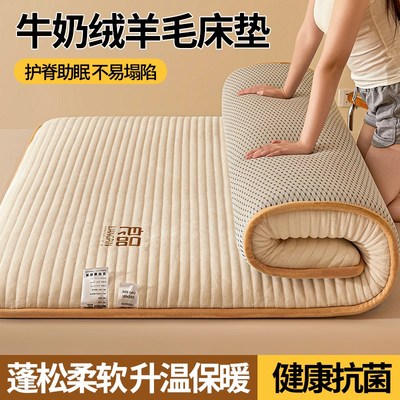 床垫冬季加绒加厚保暖牛奶t绒家用卧室软垫被褥铺底羊毛垫冬天垫