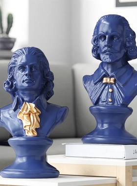 北欧轻奢莎士比亚雕像莫扎t特雕塑客厅电视柜树脂人像艺术装饰摆