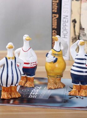 套摆件可爱游泳地中海摆设四装饰品搁板 海军创意树脂鸭家居