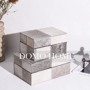 格子首饰盒卧室床头柜牛梳妆台北欧风客厅样板间装饰收纳摆件毛