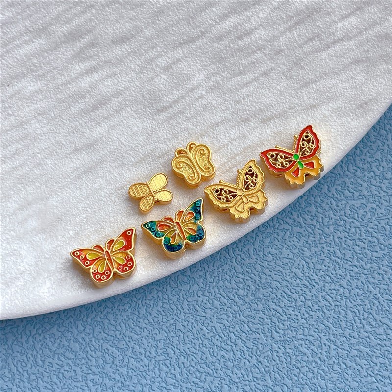 古法金s925银镀24K金配件烧蓝蝴蝶隔珠K背云DIY手链串珠编绳配饰