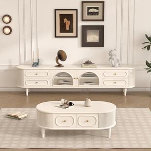 法式实木电视柜茶几组合客厅家用奶油风烤漆整装电视机柜收纳柜
