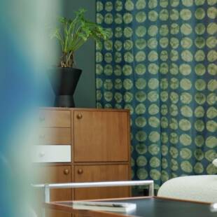 力卜自制原创设计扎染蓝绿色中古新中式独特小众客厅家居纱帘窗帘