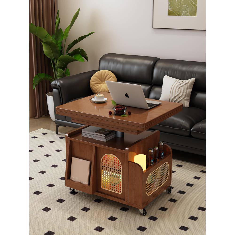 实木可移动茶几折叠可升降小桌子家用客厅巴士小户型沙发边柜边几