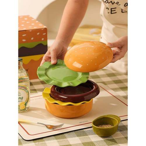 汉堡包碗盘套装礼盒造型好看的盘子沙拉甜品可爱餐具礼物儿童饭碗