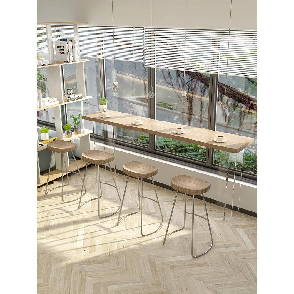 亚克力实木吧台桌简约现代 家用靠墙悬浮透明高脚桌 吧台桌椅组合