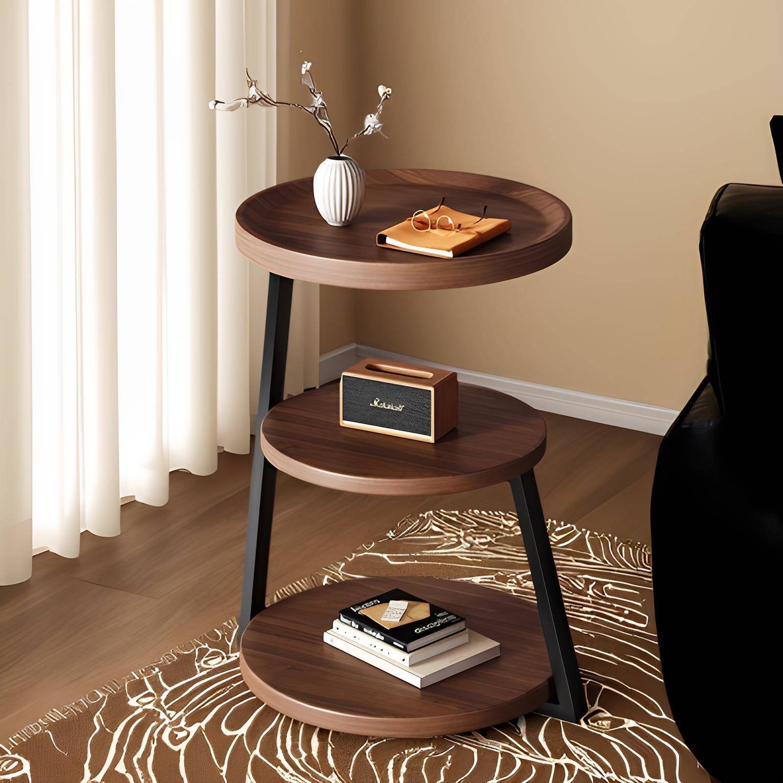 中古风茶几小桌子沙发边几客厅家用小户型圆形边桌角几床头置物架