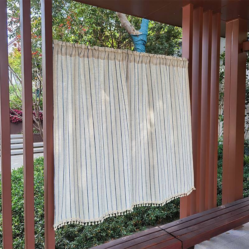 厨房遮光小短帘免打孔门帘阳台半帘魔术贴遮挡隔断帘不透人亚麻帘