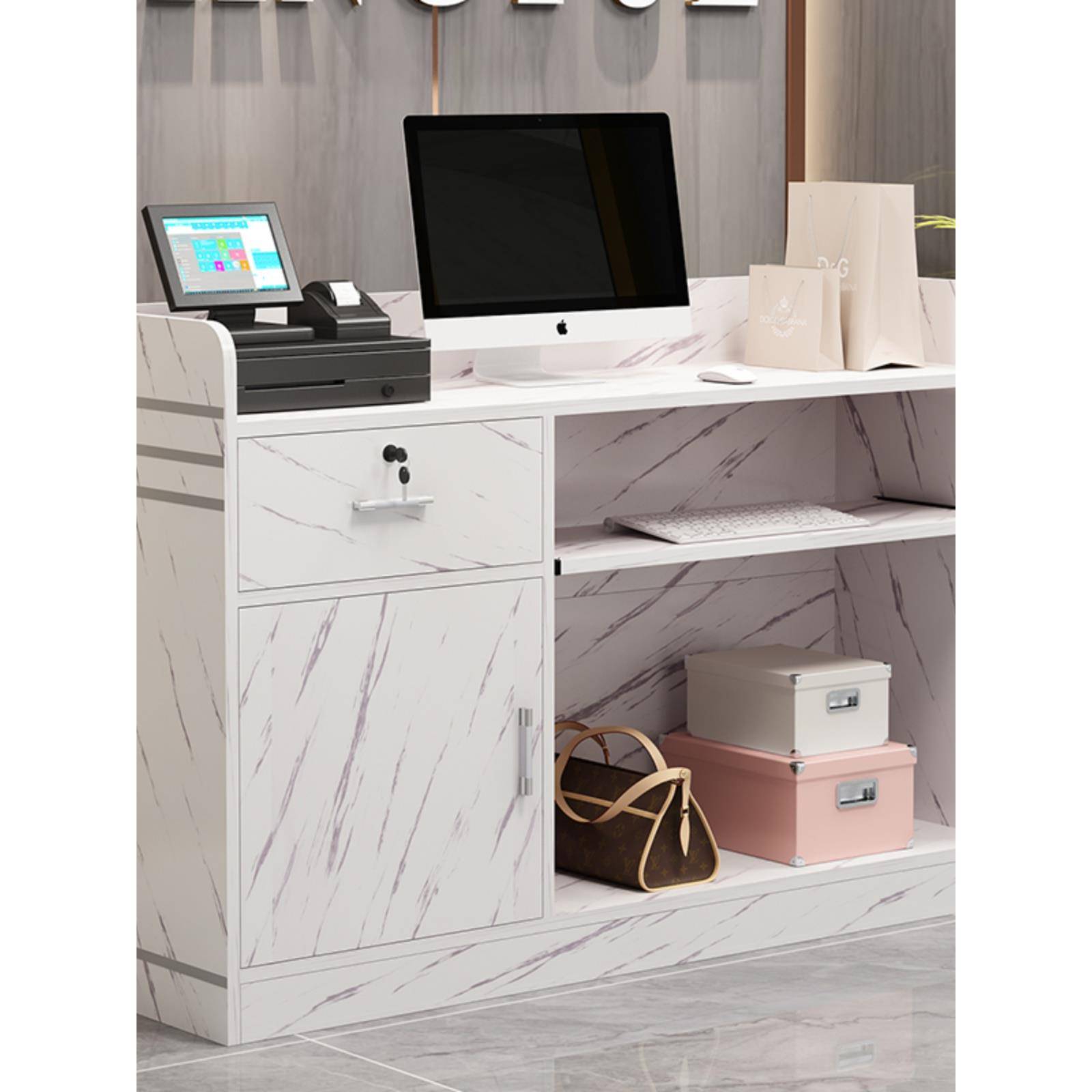 前台桌接待台吧台桌收银台店铺小型简约现代美容院美发柜台女装店