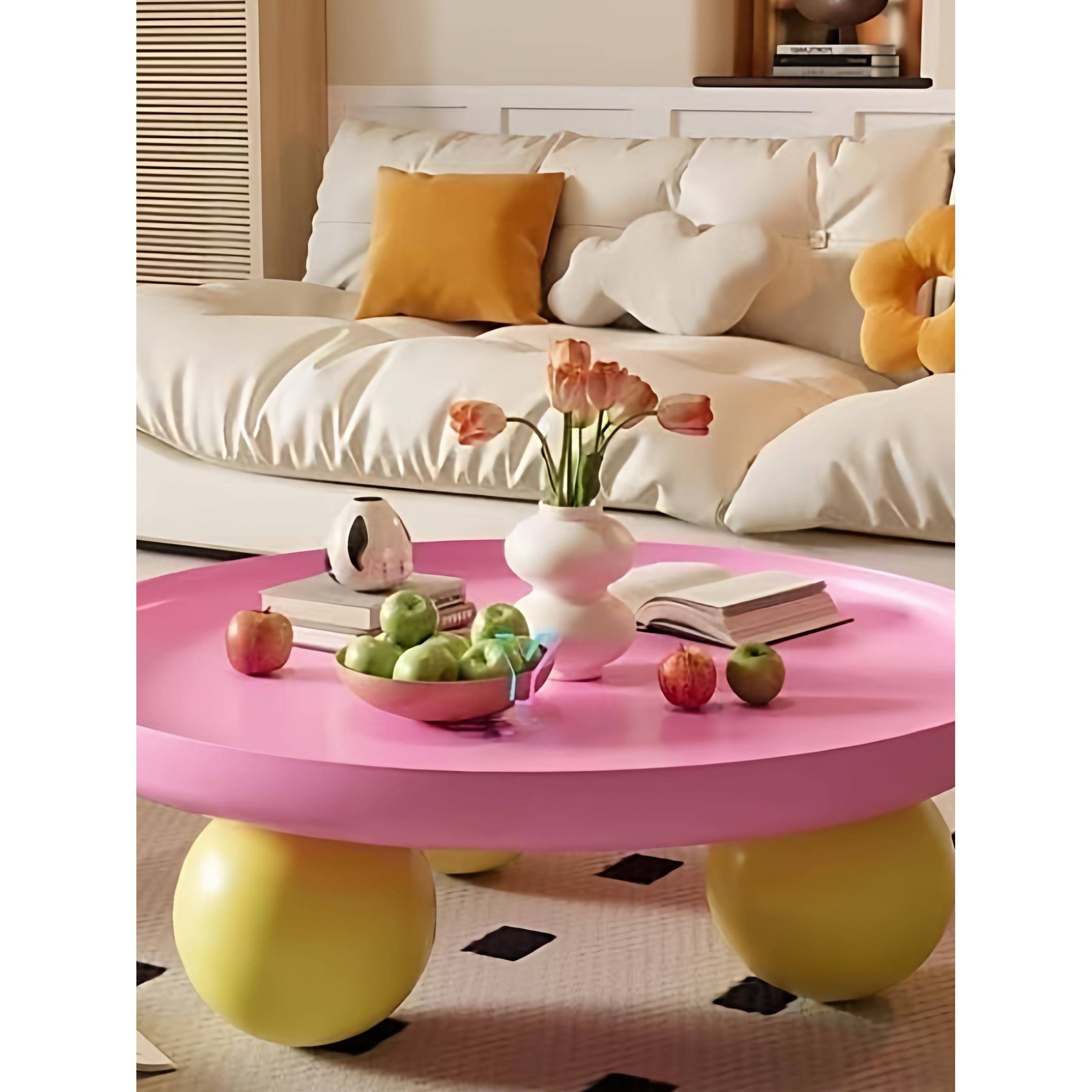 圆形奶油茶几客厅家用创意新款北欧简约现代小户型沙发圆桌网红