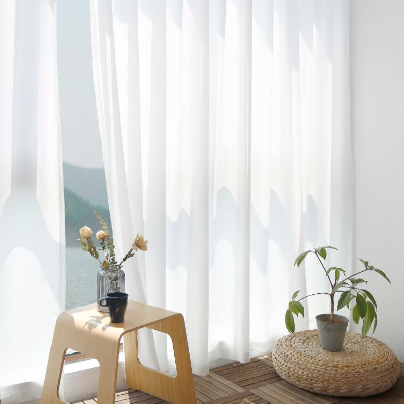 白纱窗帘透光不透人窗纱帘白色布料阳台半遮光沙飘窗防晒简约隔断