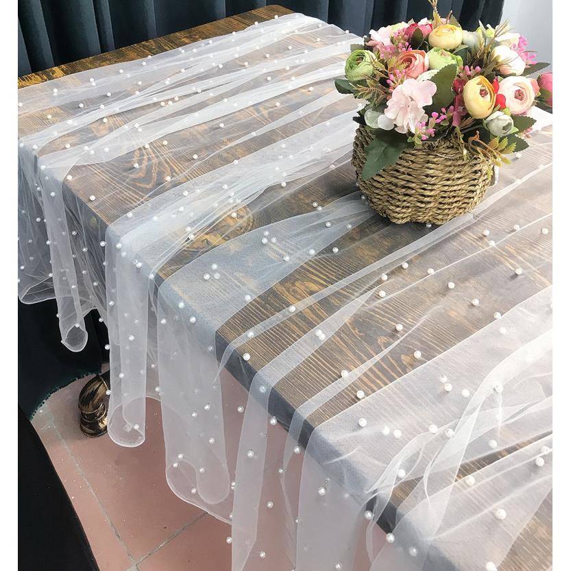 蛋糕摄影背景布甜品台桌布珍珠纱窗帘道具布仙女风白色珍珠纱布料