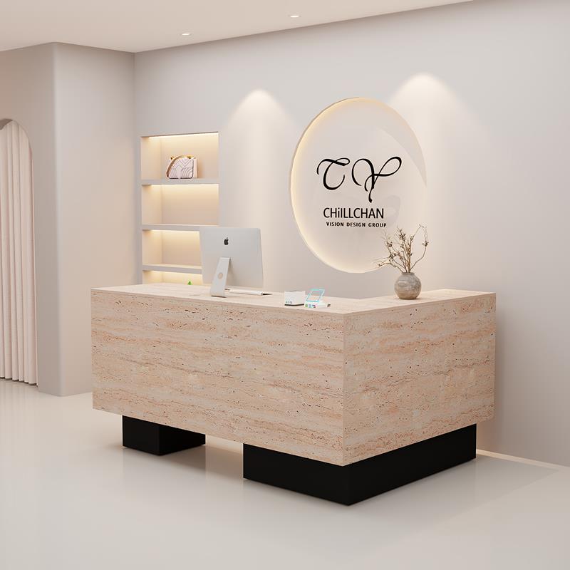 简约女装店铺收银柜台服装店转角吧台桌L形黑色柜台瑜伽店接待前