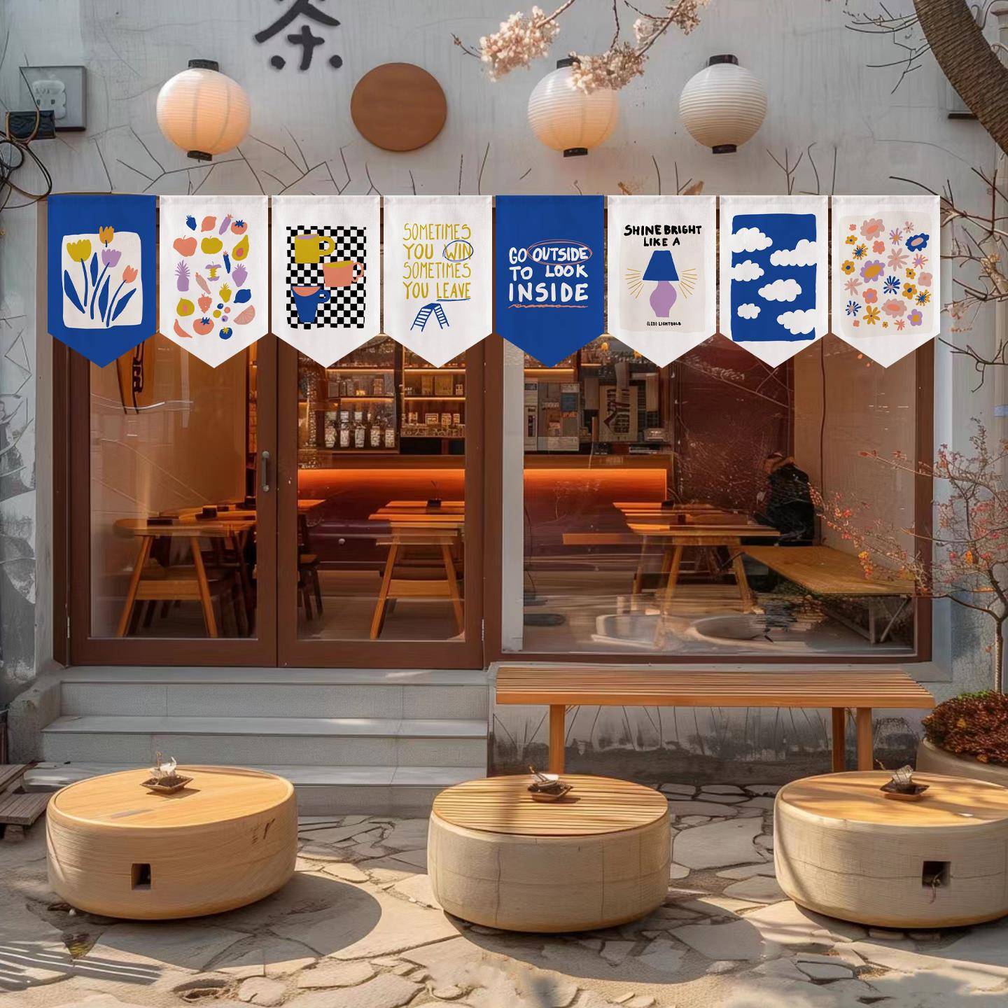 ins风抽象厨房三角旗帘 门帘隔断半帘餐厅门头短帘吧台吊旗装饰帘