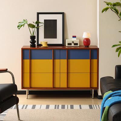 小万中古拼色六斗柜撞色抽屉柜客厅收纳储物柜卧室床尾柜特色柜子