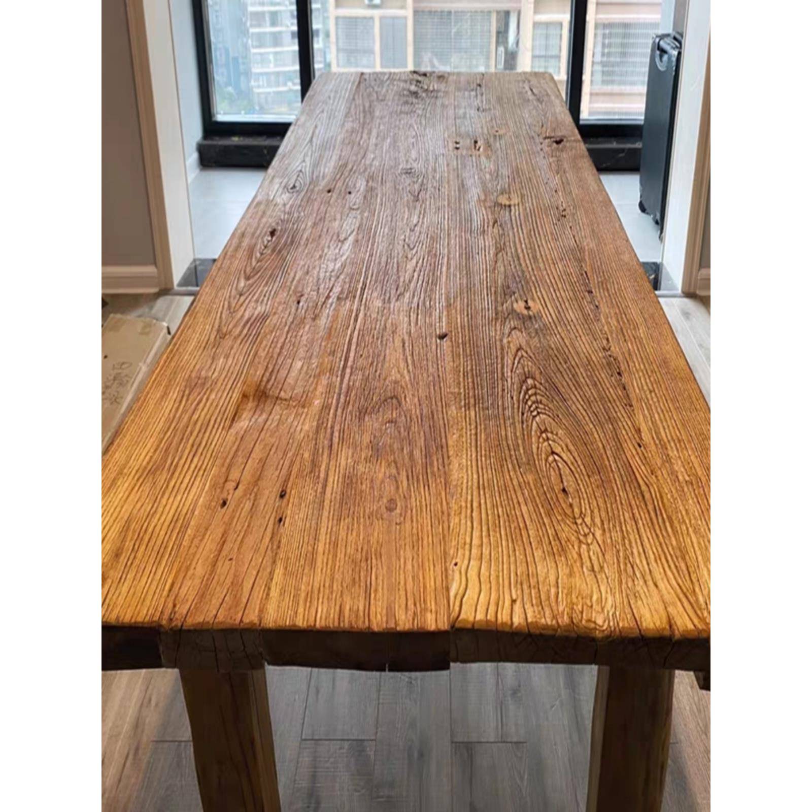 老榆木门板桌复古怀旧吧台旧木板原木桌子风化板茶桌茶台民俗定制