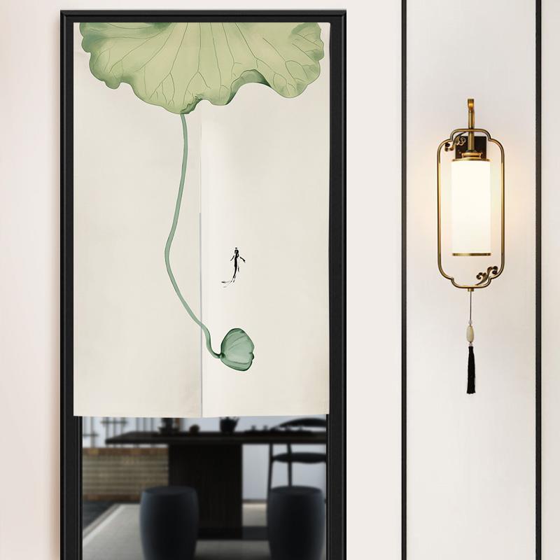 中式简约荷花玄关门帘隔断帘家用卧室布艺卫生间遮挡挂帘厨房半帘