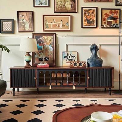 法式复古实木电视柜客厅家用高级感收纳储物柜一体置物柜