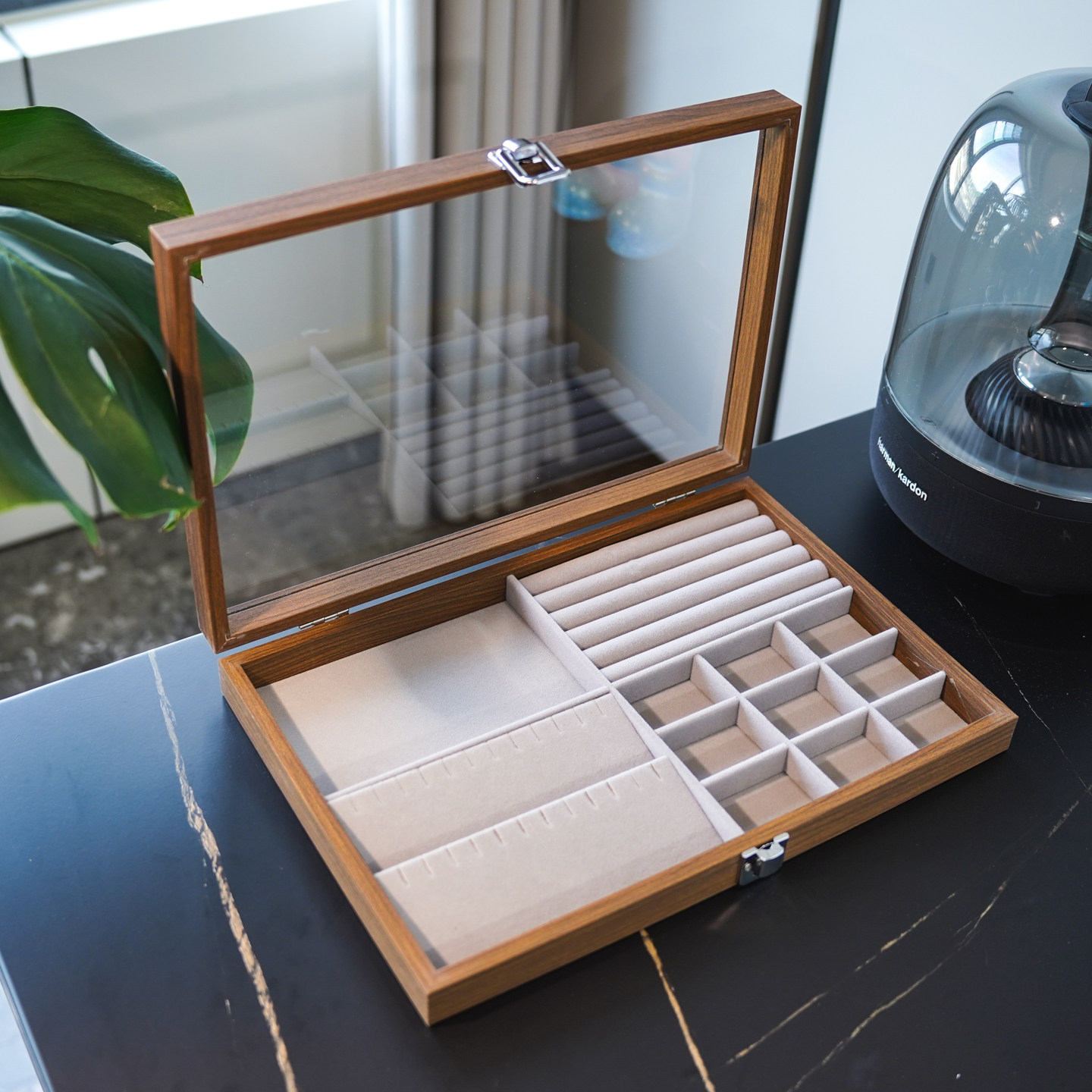 多功能首饰收纳盒耳环耳钉项链戒指手镯梨花胡桃四合一珠宝首饰盒,收纳整理,首饰盒,淘宝优惠券,粉丝福利购,淘宝优惠卷