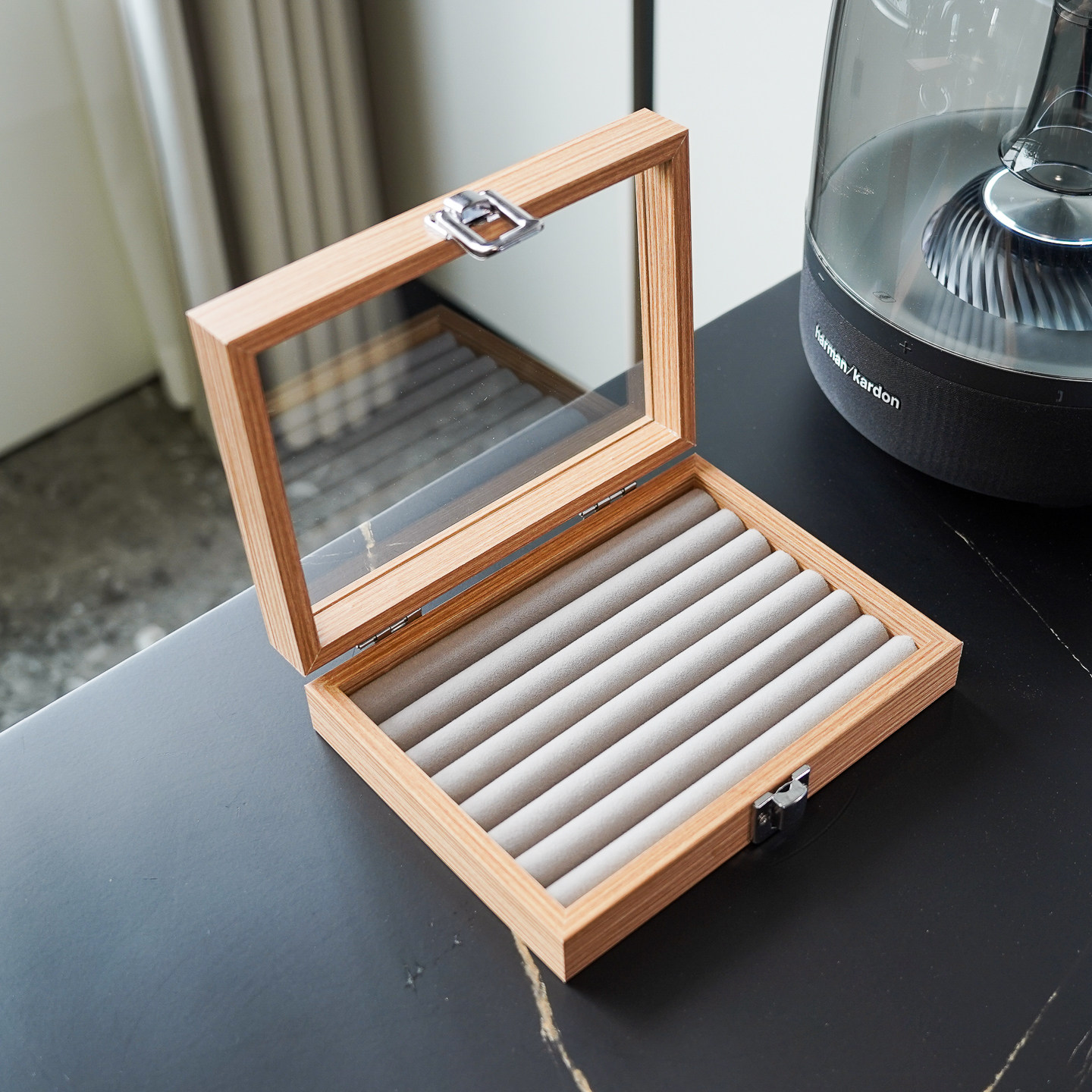 梨花木纹木质小号8条戒指耳环首饰收纳盒 饰品展示收藏箱子陈列盒,收纳整理,首饰盒,淘宝优惠券,粉丝福利购,淘宝优惠卷