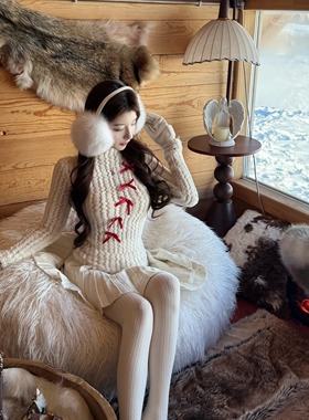 Layyyy【圣诞铃】设计感节日氛围蝴蝶结丝带针织上衣女长袖毛衣