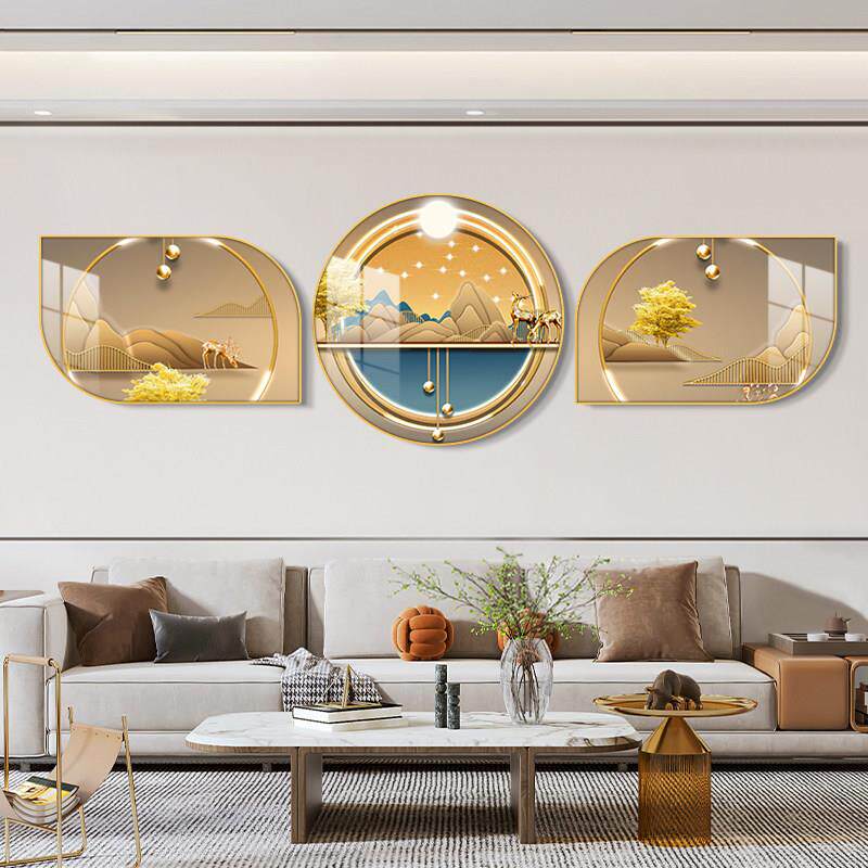 客厅沙发背景墙挂画寓意好现代简约轻奢新款三联画高档大气装饰画