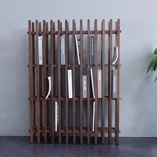 北欧实木书架现代简约黑胡桃木落地屏风隔断客厅书房置物架摆件