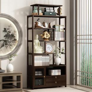 新中式博古架实木多宝阁书架现代简约茶具置物架茶叶展示柜摆放架