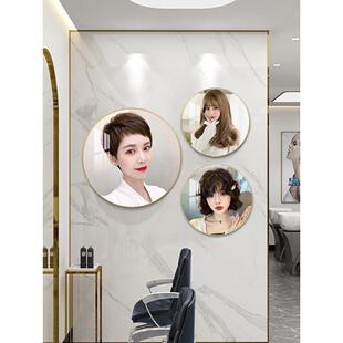 理发店墙壁装饰画发廊发廊挂画圆2023新流行发型画壁画