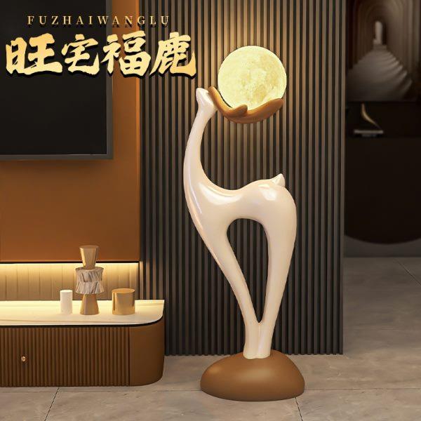 旁艺术品客厅电视柜鹿旺宅乔迁新居礼品落地摆件卧室装饰创意沙发