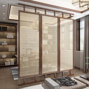 实木简约藤编屏风客厅入户家用遮挡隔断酒店餐厅现代玄关日式 中式