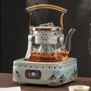 家用 电陶炉玻璃围炉煮茶壶煮茶器烧茶炉蒸汽煮茶炉烧水壶茶具套装