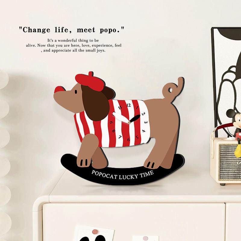 腊肠小狗客厅钟表摆放式桌面时钟摆台式座钟电视柜床头装饰品摆件