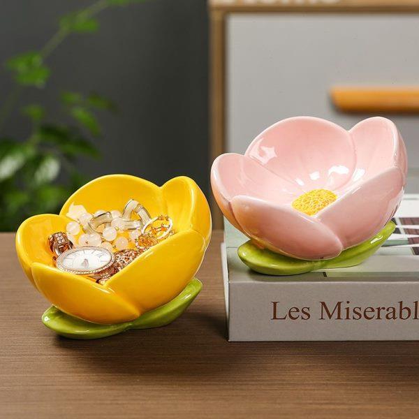 口花朵高级进门郁金香置物架鞋柜装饰品钥匙收纳陶瓷入户玄关摆件