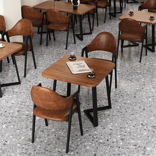 快餐桌椅组合餐饮店专用长方形吃饭桌子商用饭店小吃面馆复古餐桌