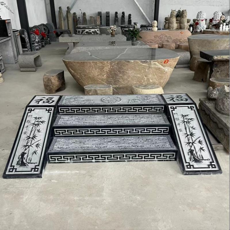 青石浮雕台阶石别墅庭院入户大门口踏步大理石门槛铺地石装饰摆件