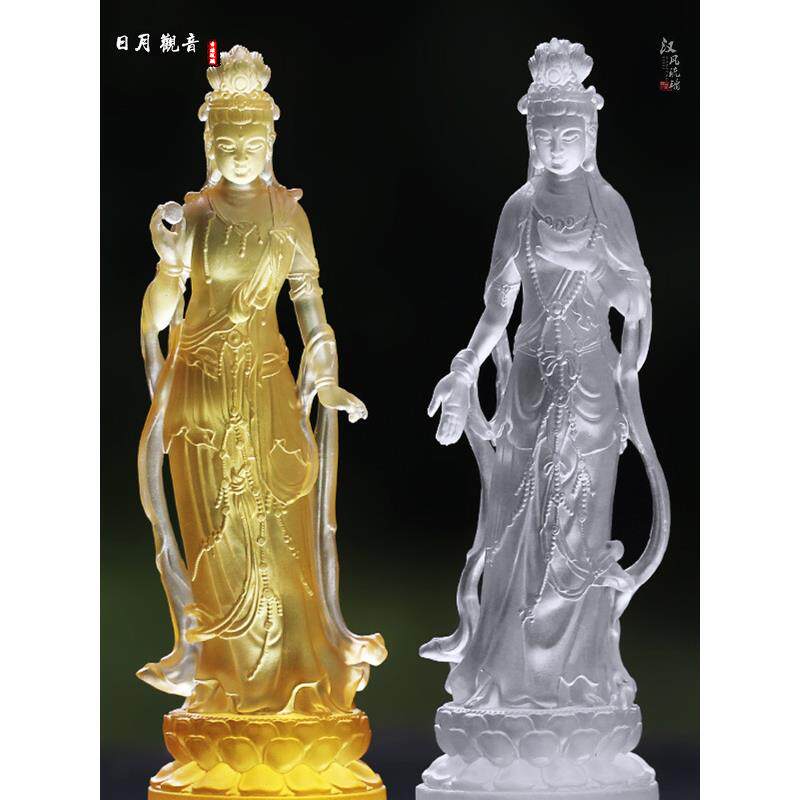 釉面日月菩萨观音佛像装饰家居客厅佛堂寺庙供奉日月观音