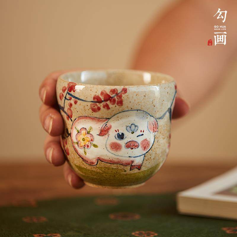 山谷景德镇中式茶杯可爱生肖猪手绘水杯奶茶杯陶瓷手工手握杯子,餐饮具,茶杯,淘宝优惠券,粉丝福利购,淘宝优惠卷