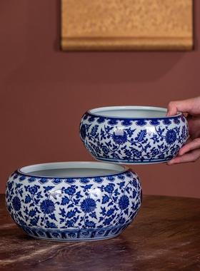 景德镇陶瓷器青花陶瓷笔洗/笔筒 可作鱼缸烟灰缸多功能摆件