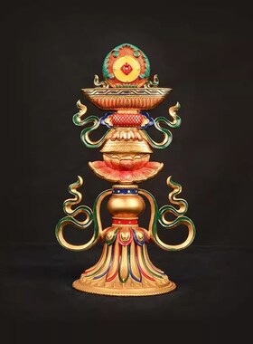 彩绘八瑞物法器一套家用八吉祥纯铜八宝组合供具套装摆件大号24cm