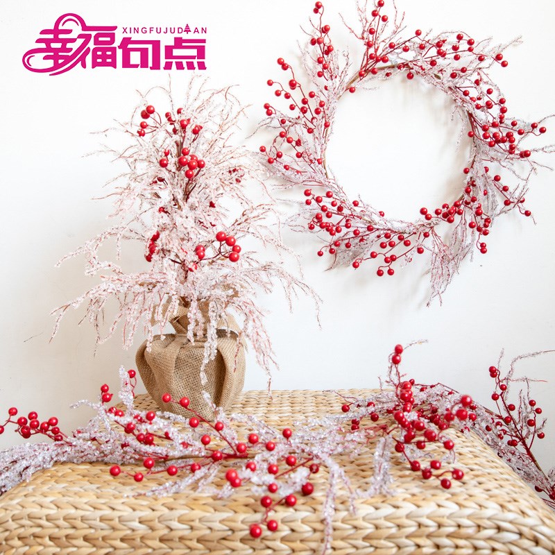欧式玻璃珠迷你圣诞树小型桌面摆件创意花环藤条商场家居装饰品