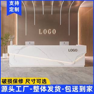 简约现代仿大理石公司前台酒店接待台收银台小型烤漆吧台桌定制