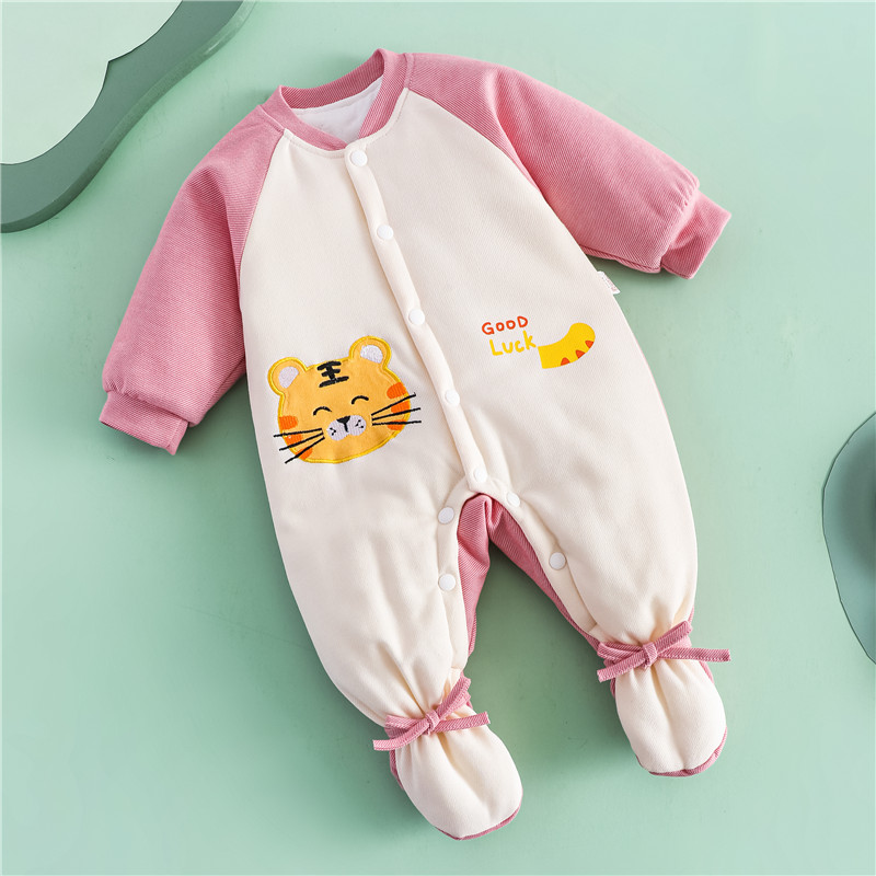 婴儿冬款连体衣新生宝宝加厚冬装外套连袜夹棉衣服秋包脚棉服冬季