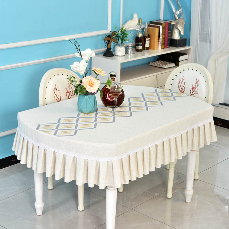 简约高级餐桌台布蓝色绣花2021新款长方形四方桌布茶几套罩可定制